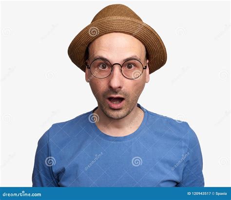 Amazed Man Wearing Eyeglasses And Hat Stock Image Image Of Glasses