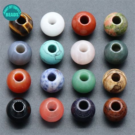 16mm Large Hole Gemstone Round Beads 5mm Hole Beads Natural Gemstone