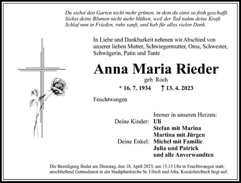 Traueranzeigen Von Anna Maria Rieder Trauer Flz De