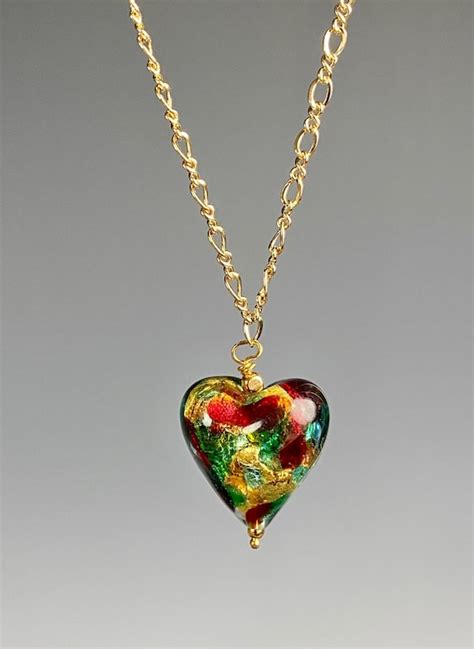 Murano Glass Pendant Necklace Heart Necklace Murano Glass Etsy