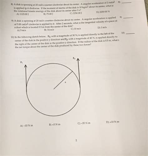 Solved A Disk Is Spinning At 25 Rad S Counter Clockwise Chegg