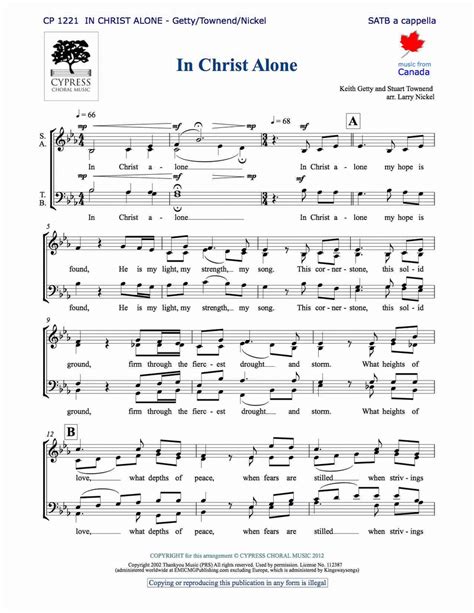 Partitions In Christ Alone SATB A Cappella