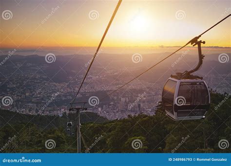 Cabins Of The Cable Car Aerial Lift Ropeway Connecting The Left And