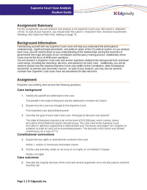 Mc Culloch V Maryland B Sutt Assignment Summary For This Assignment