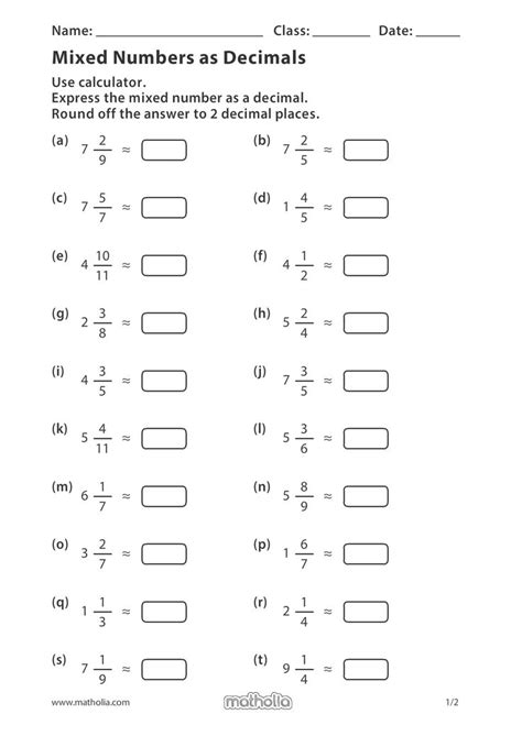 Converting Mixed Numbers To Decimals Worksheet