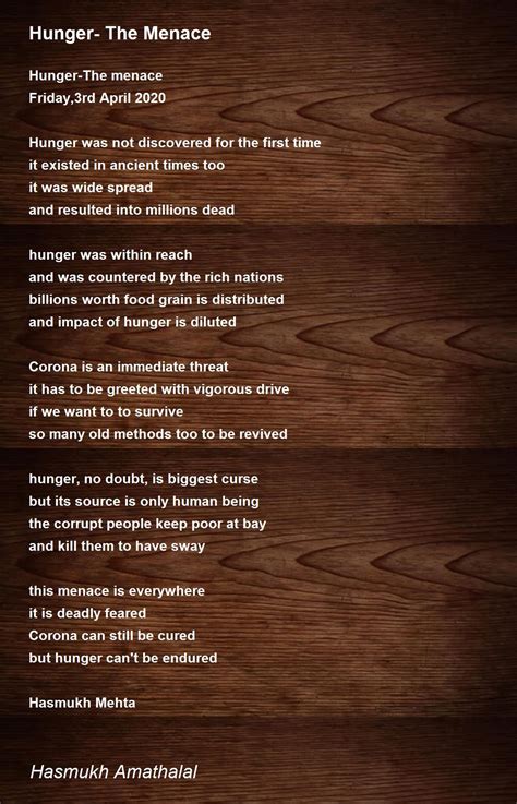 Hunger The Menace Hunger The Menace Poem By Mehta Hasmukh Amathaal