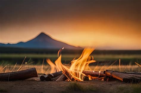 Premium AI Image A Fire Burns In Front Of A Mountain With A Fire In