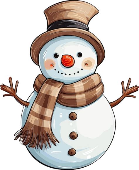 Premium Vector Snowman With Hat And Scarf Isolated On White