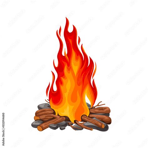 Vecteur Stock Campfire Fire From Burning Firewood Vector Illustration