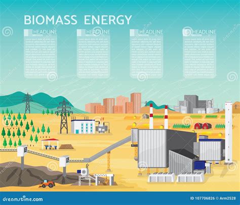 Biomass Energy Biomass Power Plant Supply To The City And Industrial Stock Vector