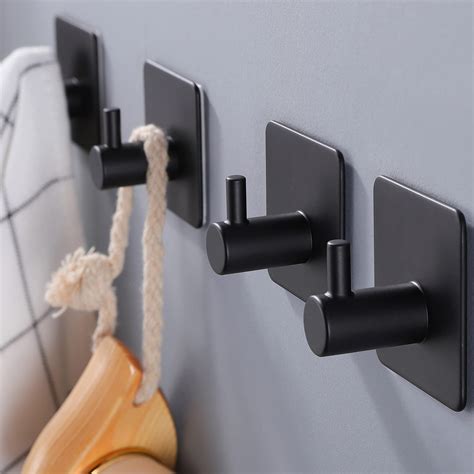 Yigii Towel Hooks Black Stainless Steel Self Adhesive Hooks Wall Hooks For Kitchen And