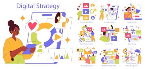 Premium Vector Digital Strategy Set Exploring Various Online