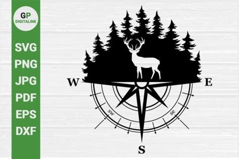 Deer In The Woods Compass Hunting Svg Graphic By Gpdigitalines