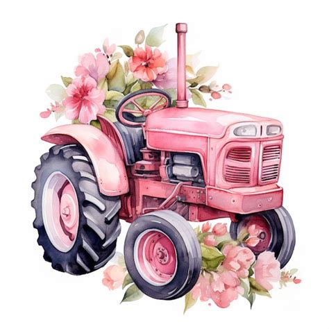 Premium AI Image There Is A Pink Tractor With Flowers On The Front