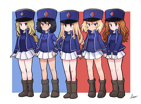 Andou Oshida Marie Isabe And Sofue Girls Und Panzer Drawn By