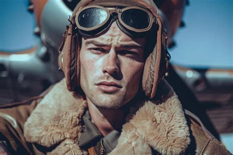 Man Wearing Pilot Uniform And Aviators Waisthigh Photography In The