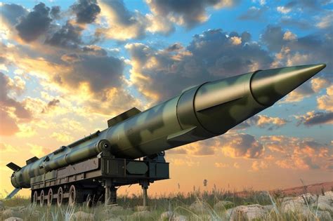 Ballistic Missile On Launch Vehicle At Sunset Premium Ai Generated Image