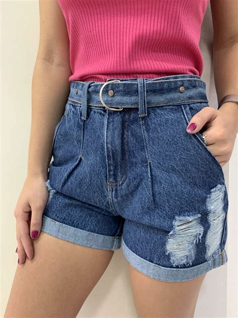 Short Jeans Destroyd Cinto Barra Dobrada Lavinny Store