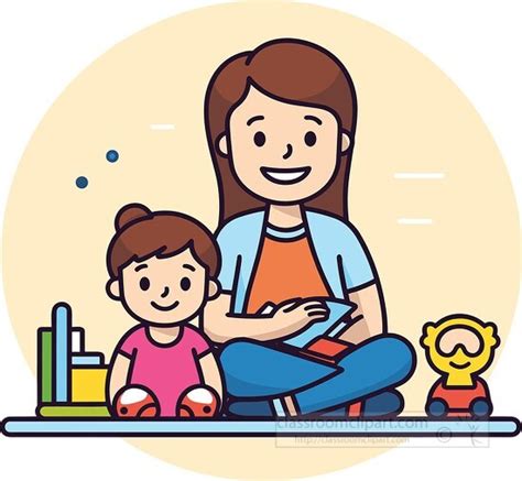 School Clipart-small child and teacher sits together at a day care