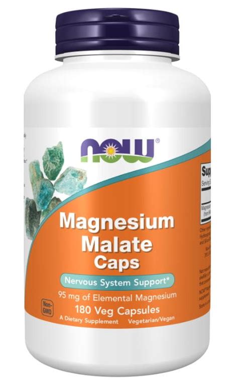 NOW Foods Magnesium Malate Jabłczan Magnezu 95mg (180 kapsułek) - Skład ...