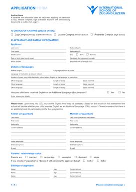 Fillable Online Iszl APPLICATION FORM Instructions A Separate Form