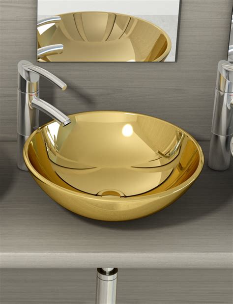 Lavabo sobre encimera de cerámica redondo Art Bath Bol Oro