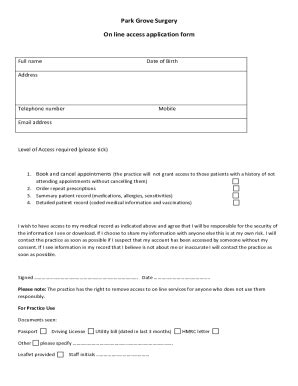 Fillable Online Park Grove Surgery On Line Access Application Form Fax