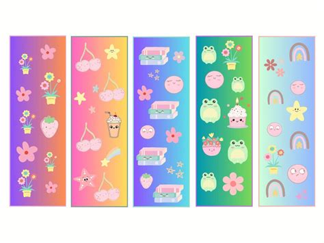 Kawaii Bookmarks Printable Cute Pastel Colored Digital Stationary