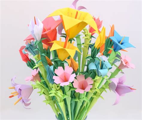 Multifloral Origami Bouquet Etsy Uk Origami Flower Bouquet Origami Flowers Paper Origami