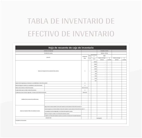 Plantilla De Excel Tabla De Inventario De Efectivo De Inventario Y Hoja