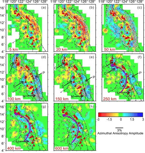 Map Views Of Vp Anisotropic Tomography At Different Depths Beneath The