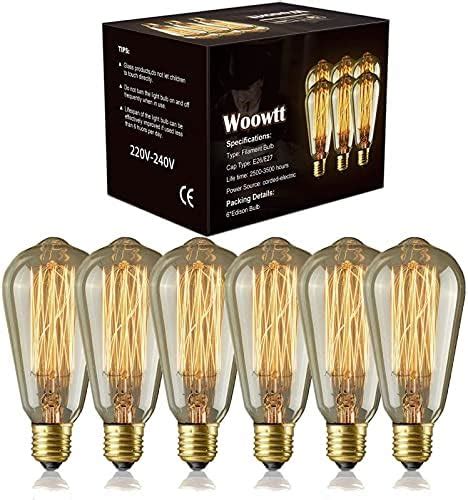 Edison Light Bulb Woowtt 6 Pack Classic Antique Bulb Style Dimmable Amber Warm St64 40w