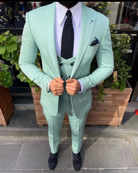 MEN SUITS WEDDING 3 Piece Mint Green Formal Fashion Party Wear Slim Fit