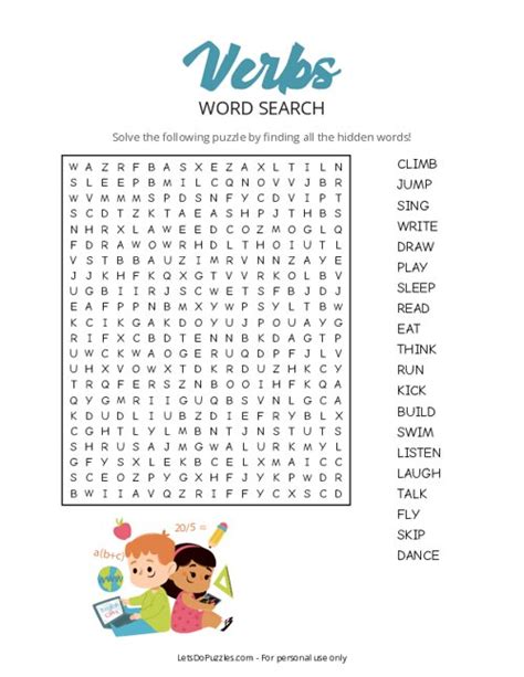 Free Printable Verbs Word Search Puzzle