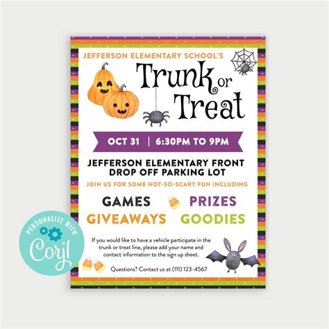 Printable Trunk or Treat Flyer, Halloween Flyer, Trick or Treat Sign, Edit Online With Corjl ...