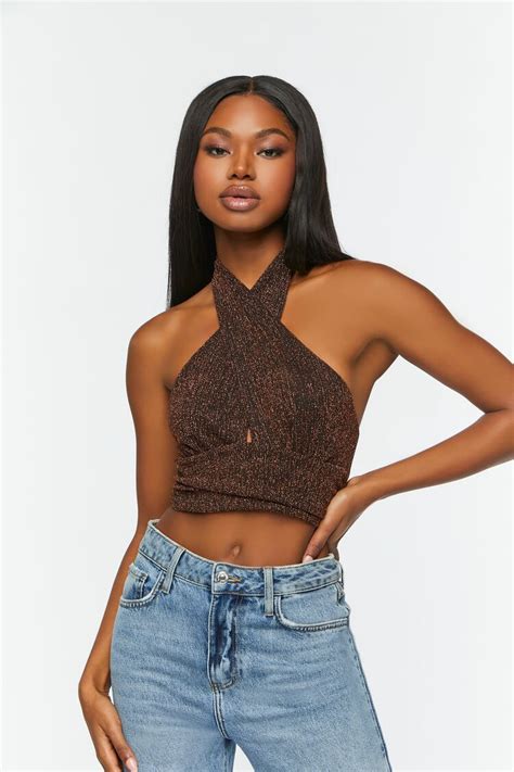 Glitter Knit Halter Crop Top Forever21us