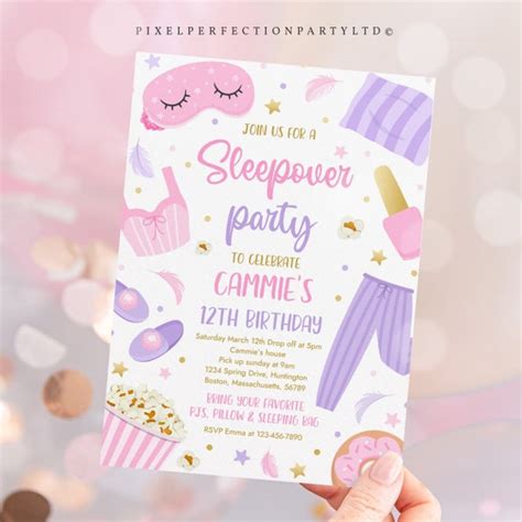 Editable Sleepover Birthday Party Invitation Slumber Birthday Party