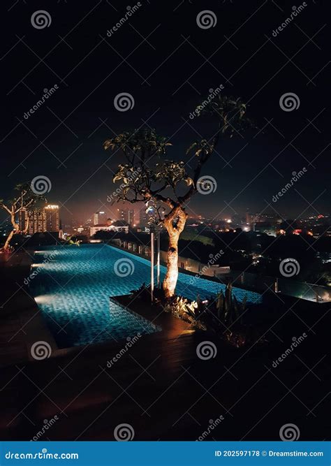 Roof Top Swimming Pool at Night Stock Photo - Image of city, dusk ...