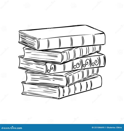 Stack Of Books Isolated On White Hand Drawn Sketch Vector Illustration