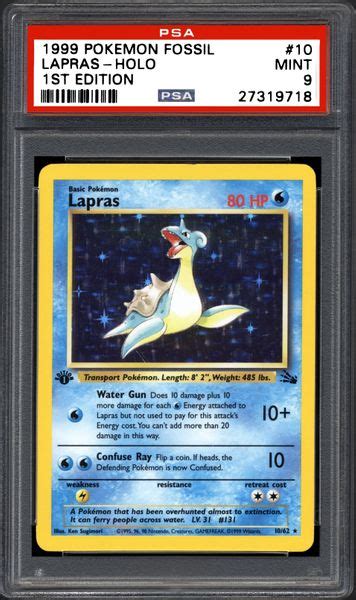 1999 Nintendo Pokemon Fossil Lapras Holo 1st Edition Psa Cardfacts®