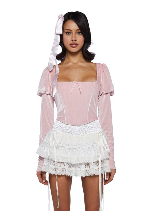 Sugar Thrillz Velour Long Sleeve Corset Top Pink Dolls Kill