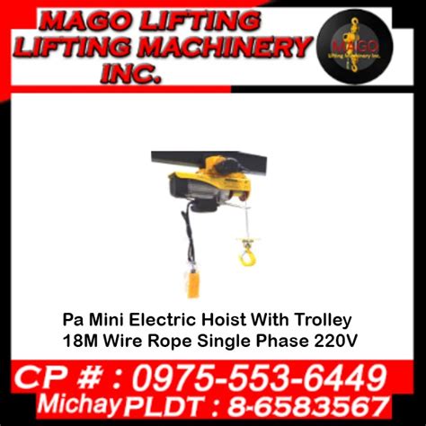 Pa Mini Electric Hoist With Trolley 18m Wire Rope Single Phase 220v