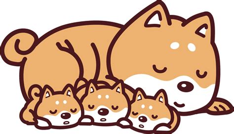 「柴犬が赤ちゃん子犬の横に寄り添って眠る かわいい犬」イラスト素材 超多くの無料かわいいイラスト素材