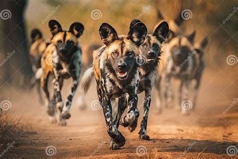 African Wild Dogs Savanna S Feral Canines Stock Illustration - Illustration of wild, feral ...