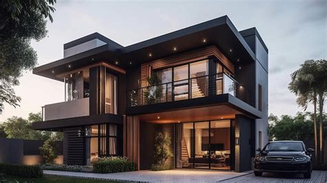 Premium Ai Image Modern Twostorey House With A Flat Roof And Large