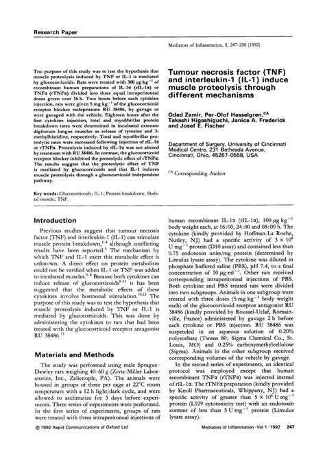 PDF Tumor Necrosis Factor TNF And Interleukin 1 IL 1 Induce