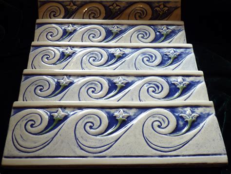 Decorative handmade ceramic tile: Decorative relief carved ceramic wave ...