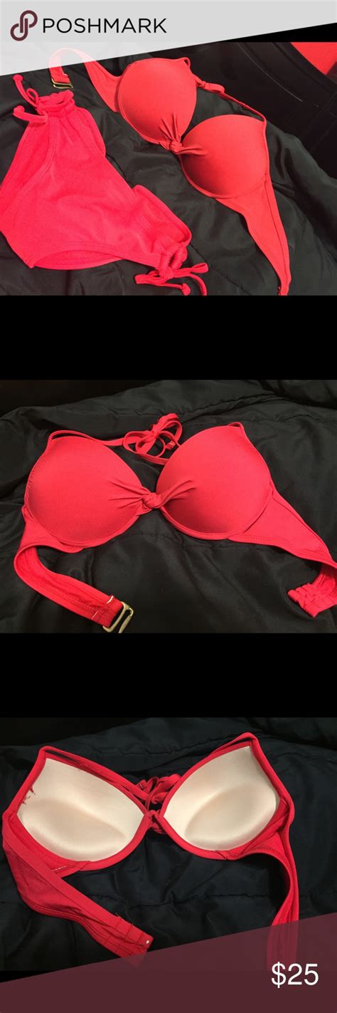 Red Bikini S M Full Coverage Red Bikini Never Worn Size S M Top Push Up Top Padding Neck Tie