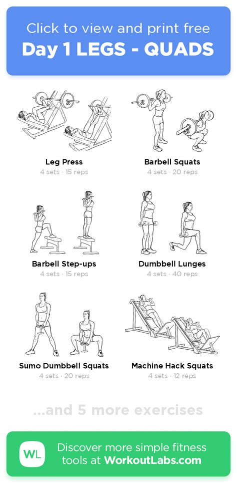 Day 1 Legs Quads Click To View And Print This Illustrated Exercise