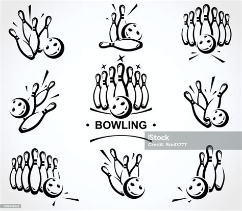 Bowling Label And Element Set Collection Element Bowling Vector Stock